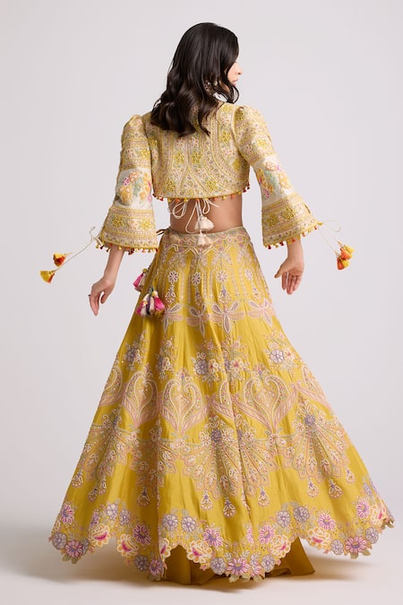 Shop Chandrima Ivory Chanderi, Cotton Beads, Crystals, Embroidery Open Neck Bolero Jacket at Aza Fashions Shop_Chandrima_Ivory Chanderi, Cotton Beads, Crystals, Embroidery Open Neck Bolero Jacket _at_Aza_Fashions