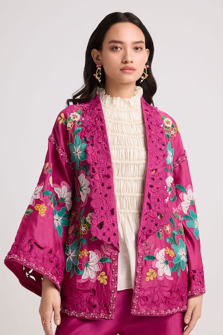 Chandrima Embroidered Chanderi Flared Jacket 