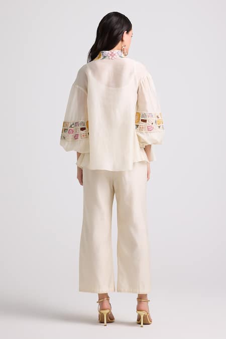 Shop Chandrima Ivory Chanderi, Cotton Embroidery Pant at Aza Fashions Shop_Chandrima_Ivory Chanderi, Cotton Embroidery Pant _at_Aza_Fashions