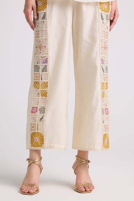Chandrima Ivory Chanderi, Cotton Embroidery Pant Online at Aza Fashions Chandrima_Ivory Chanderi, Cotton Embroidery Pant _Online_at_Aza_Fashions