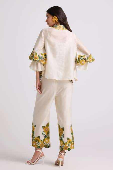 Shop Chandrima Ivory Chanderi, Cotton Embroidery Placement Pant at Aza Fashions Shop_Chandrima_Ivory Chanderi, Cotton Embroidery Placement Pant _at_Aza_Fashions