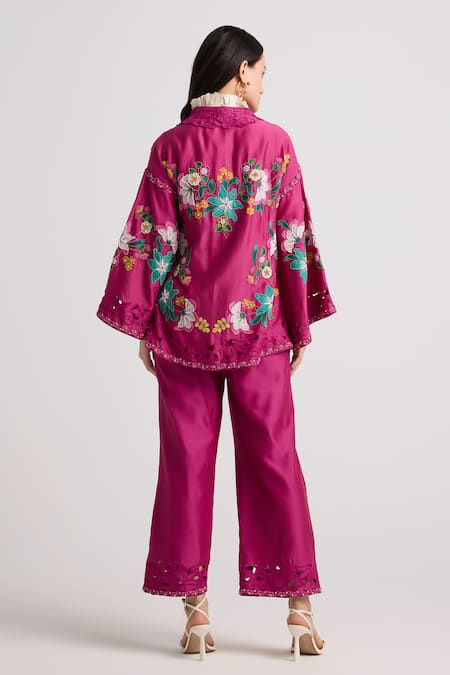 Shop Chandrima Pink Chanderi, Cotton Embroidery, Beads Floral Bloom Pant at Aza Fashions Shop_Chandrima_Pink Chanderi, Cotton Embroidery, Beads Floral Bloom Pant _at_Aza_Fashions