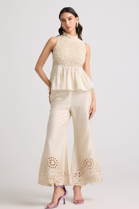 Chandrima Floral Cutwork Bell Bottom Pant 