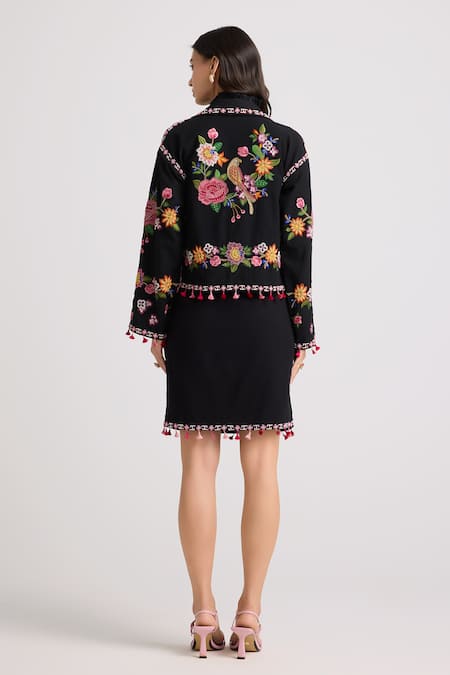 Shop Chandrima Black Kota Doria, Cotton Embroidery, Beads Floral Bloom Skirt at Aza Fashions Shop_Chandrima_Black Kota Doria, Cotton Embroidery, Beads Floral Bloom Skirt _at_Aza_Fashions