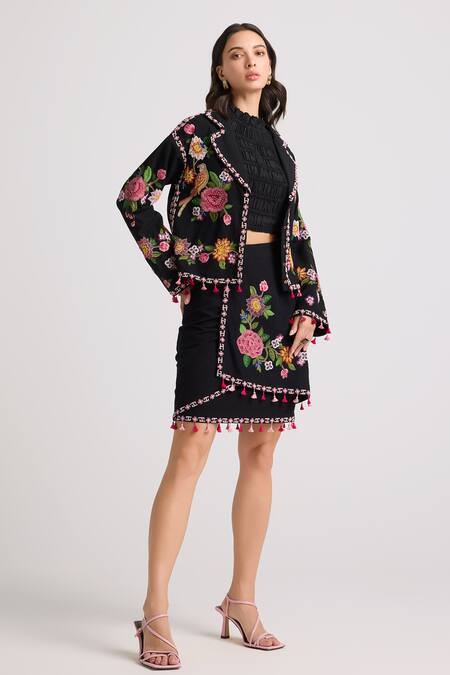 Buy Chandrima Black Kota Doria, Cotton Embroidery, Beads Floral Bloom Skirt Online at Aza Fashions Buy_Chandrima_Black Kota Doria, Cotton Embroidery, Beads Floral Bloom Skirt _Online_at_Aza_Fashions
