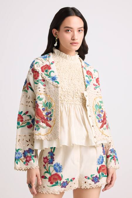 Chandrima Ivory Chanderi, Cotton Racerback Smocked Bodice Peplum Top Online at Aza Fashions Chandrima_Ivory Chanderi, Cotton Racerback Smocked Bodice Peplum Top _Online_at_Aza_Fashions