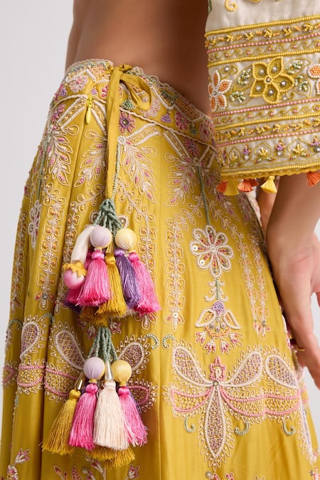 Buy Chandrima Yellow Chanderi, Cotton Tassels Contrast Cord Work Lehenga Online at Aza Fashions Buy_Chandrima_Yellow Chanderi, Cotton Tassels Contrast Cord Work Lehenga _Online_at_Aza_Fashions