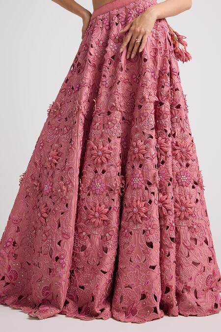 Buy Chandrima Pink Chanderi, Linen Beads, Cut Work, Applique 3d Floral Lehenga Online at Aza Fashions Buy_Chandrima_Pink Chanderi, Linen Beads, Cut Work, Applique 3d Floral Lehenga _Online_at_Aza_Fashions