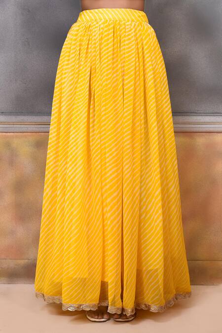 Samyukta Singhania_Yellow Georgette, Cotton Boat Illuminating Leheriya Print Blouse Lehenga Set_Online_at_Aza_Fashions