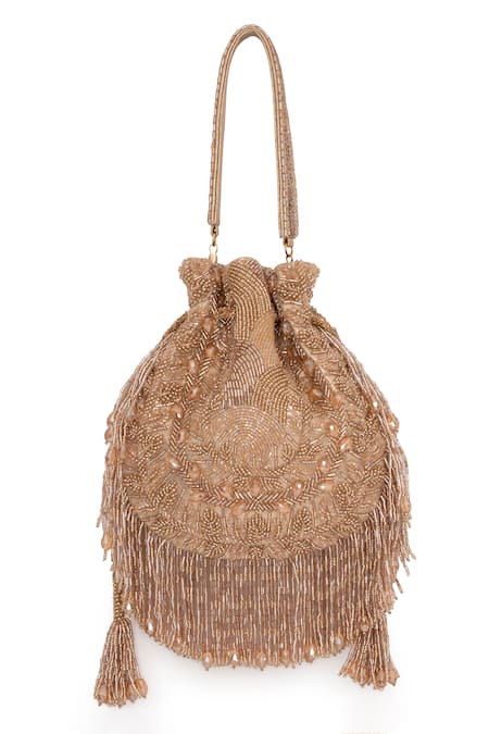 Beau Monde_Gold Crystal Mehereen Embellished Potli _Online_at_Aza_Fashions