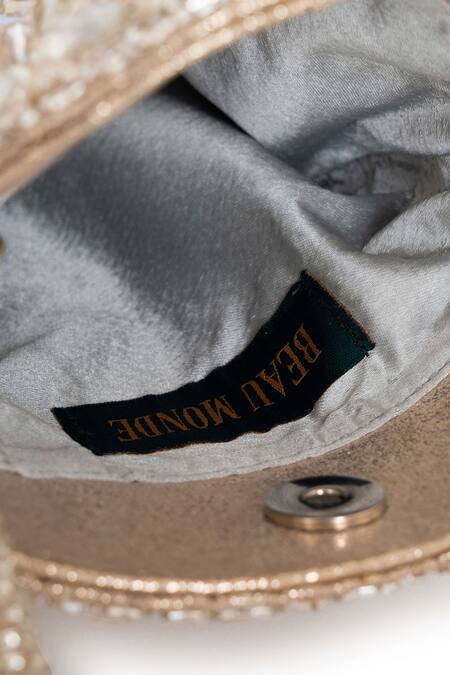 Buy_Beau Monde_Silver Crystal Ellipse Embellished Potli With Sling Chain _Online_at_Aza_Fashions