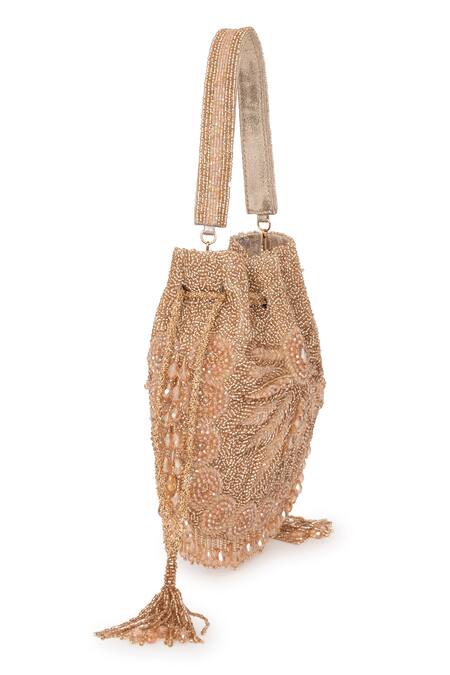 Beau Monde_Rose Gold Stone Embellished Potli _Online_at_Aza_Fashions
