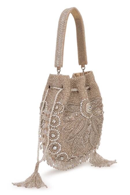 Beau Monde_Silver Stone Faux Leather Embellished Potli _Online_at_Aza_Fashions