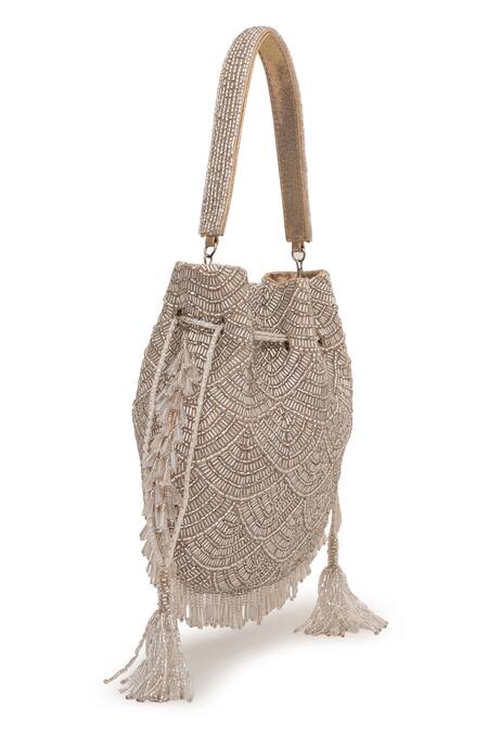 Beau Monde_Silver Cutdana Maya Embellished Potli _Online_at_Aza_Fashions