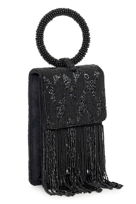 Beau Monde Black Crystal Nora Embellished Clutch With Sling Chain