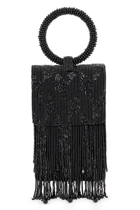 Beau Monde_Black Crystal Nora Embellished Clutch With Sling Chain _Online_at_Aza_Fashions