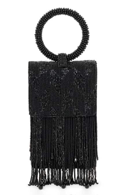 Buy_Beau Monde_Black Crystal Nora Embellished Clutch With Sling Chain _Online_at_Aza_Fashions