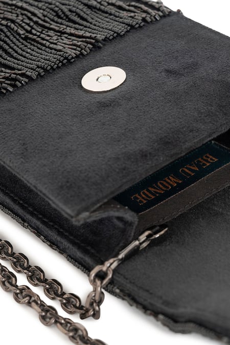 Shop_Beau Monde_Black Crystal Nora Embellished Clutch With Sling Chain _Online_at_Aza_Fashions