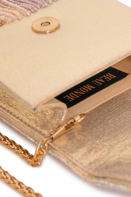 Buy_Beau Monde_Rose Gold Crystal Nora Embellished Clutch With Sling Chain _Online_at_Aza_Fashions