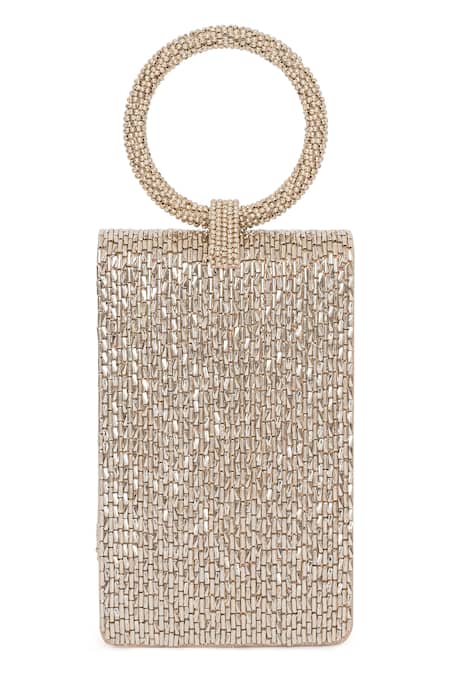 Shop Beau Monde Silver Crystals Nora Embellished Clutch With Sling Chain at Aza Fashions Shop_Beau Monde_Silver Crystals Nora Embellished Clutch With Sling Chain _at_Aza_Fashions
