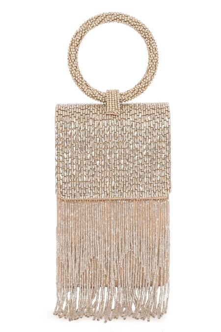 Beau Monde Silver Crystals Nora Embellished Clutch With Sling Chain Online at Aza Fashions Beau Monde_Silver Crystals Nora Embellished Clutch With Sling Chain _Online_at_Aza_Fashions