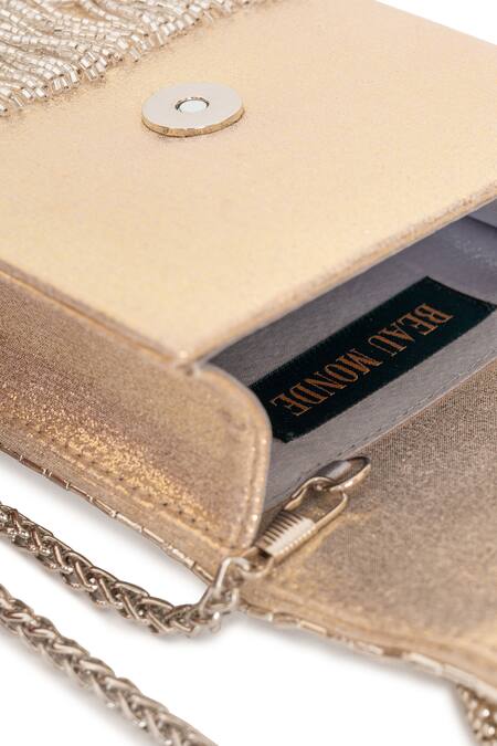 Buy Beau Monde Silver Crystals Nora Embellished Clutch With Sling Chain Online at Aza Fashions Buy_Beau Monde_Silver Crystals Nora Embellished Clutch With Sling Chain _Online_at_Aza_Fashions