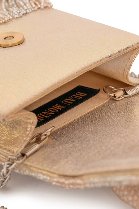 Buy_Beau Monde_Gold Crystal Nora Embellished Clutch With Sling Chain _Online_at_Aza_Fashions