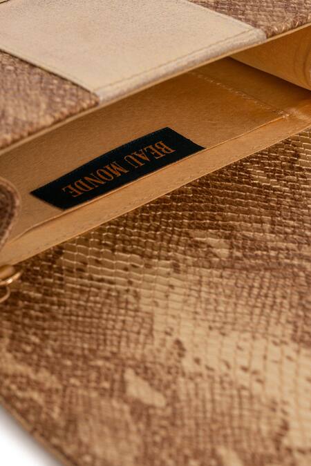 Beau Monde_Gold Metal Stud Embellished Vegan Leather Clutch _Online_at_Aza_Fashions