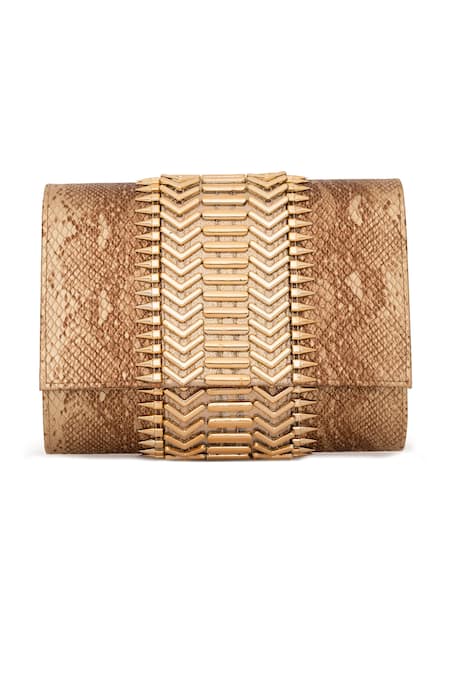 Buy_Beau Monde_Gold Metal Stud Embellished Vegan Leather Clutch _Online_at_Aza_Fashions
