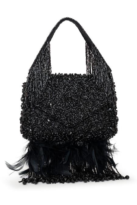 Beau Monde_Black Crystal Amelia Embellished Clutch With Handle _Online_at_Aza_Fashions