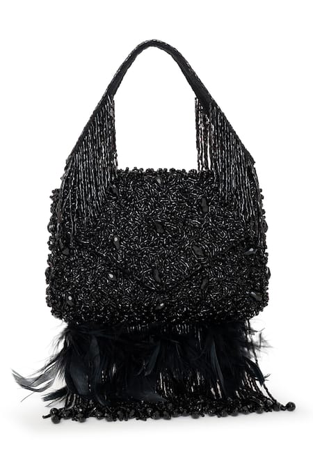 Buy_Beau Monde_Black Crystal Amelia Embellished Clutch With Handle _Online_at_Aza_Fashions