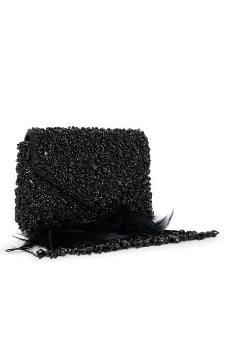 Shop_Beau Monde_Black Crystal Amelia Embellished Clutch With Handle _Online_at_Aza_Fashions