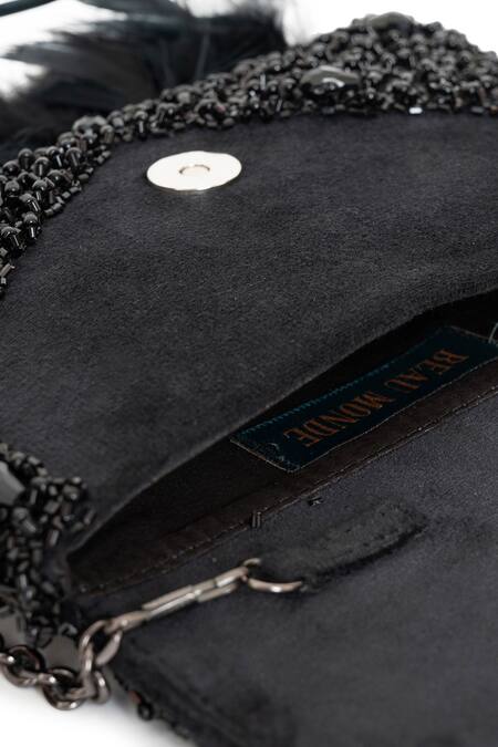 Beau Monde_Black Crystal Amelia Embellished Clutch With Handle _at_Aza_Fashions