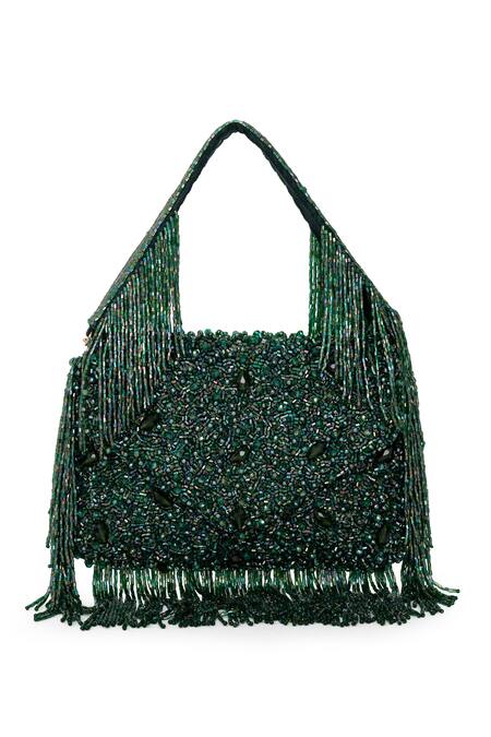 Beau Monde Emerald Green Crystal Amelia Embellished Clutch With Handle Online at Aza Fashions Beau Monde_Emerald Green Crystal Amelia Embellished Clutch With Handle _Online_at_Aza_Fashions