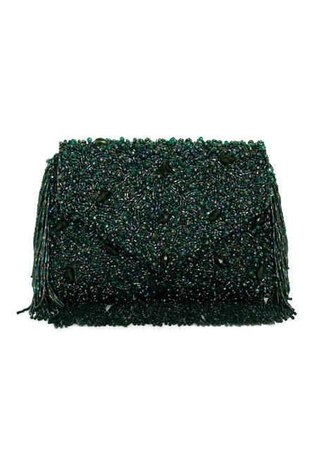 Buy Beau Monde Emerald Green Crystal Amelia Embellished Clutch With Handle Online at Aza Fashions Buy_Beau Monde_Emerald Green Crystal Amelia Embellished Clutch With Handle _Online_at_Aza_Fashions