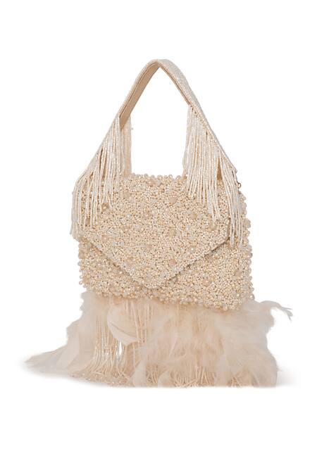 Beau Monde_Ivory Crystal Amelia Work Clutch With Handle _Online_at_Aza_Fashions