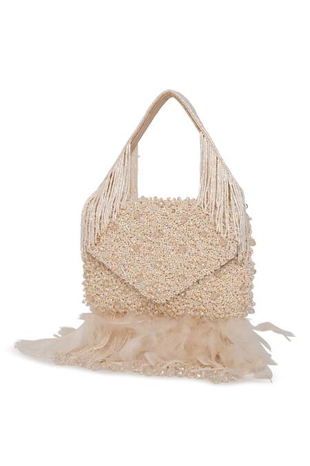 Buy_Beau Monde_Ivory Crystal Amelia Work Clutch With Handle _Online_at_Aza_Fashions