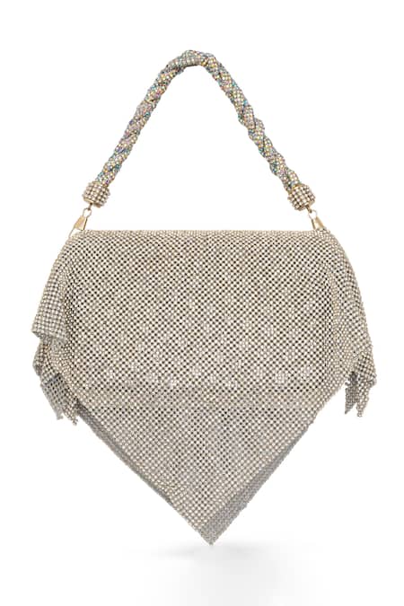 Beau Monde Disco Embellished Clutch With Sling Chain 