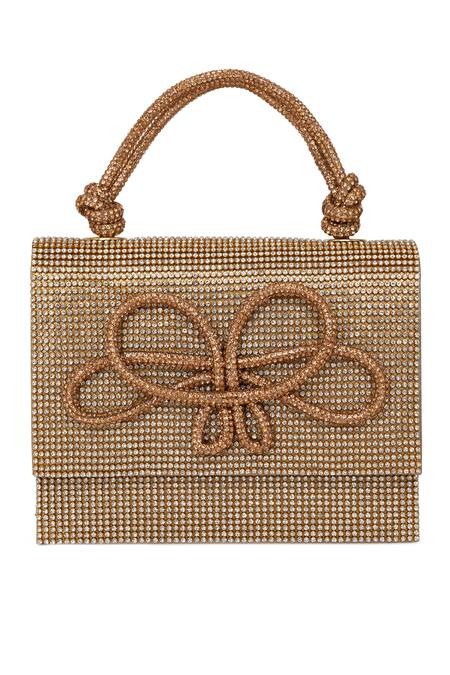 Beau Monde_Rose Gold Stone Embellished Clutch _Online_at_Aza_Fashions