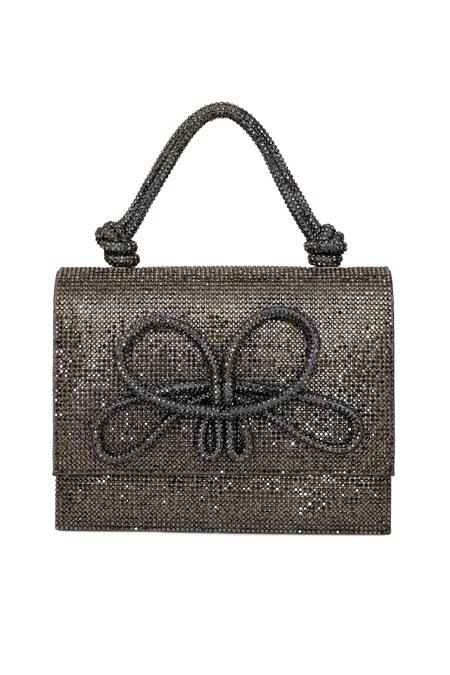 Beau Monde_Silver Stones Celeste Work Clutch With Sling Chain _Online_at_Aza_Fashions