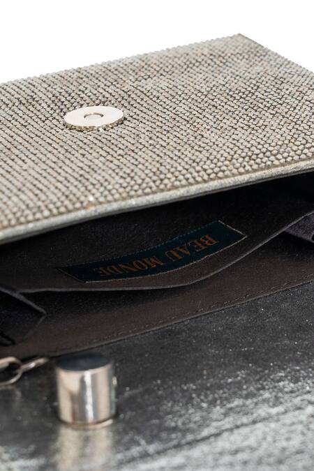 Buy_Beau Monde_Silver Stones Celeste Work Clutch With Sling Chain _Online_at_Aza_Fashions