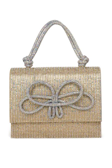 Beau Monde_Gold Stones Celeste Embellished Clutch With Detachable Sling Chain _Online_at_Aza_Fashions