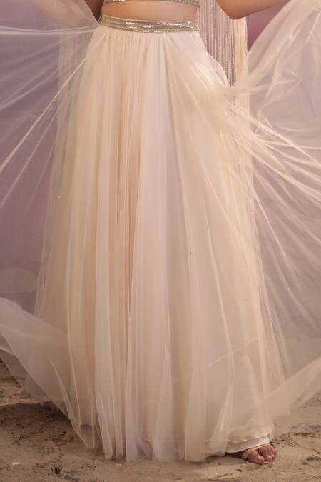 COUTURE BY NIHARIKA Ivory Organza, Net Embroidery, Cut Work Sweetheart Neck Long Cape With Skirt Set Online at Aza Fashions COUTURE BY NIHARIKA_Ivory Organza, Net Embroidery, Cut Work Sweetheart Neck Long Cape With Skirt Set _Online_at_Aza_Fashions