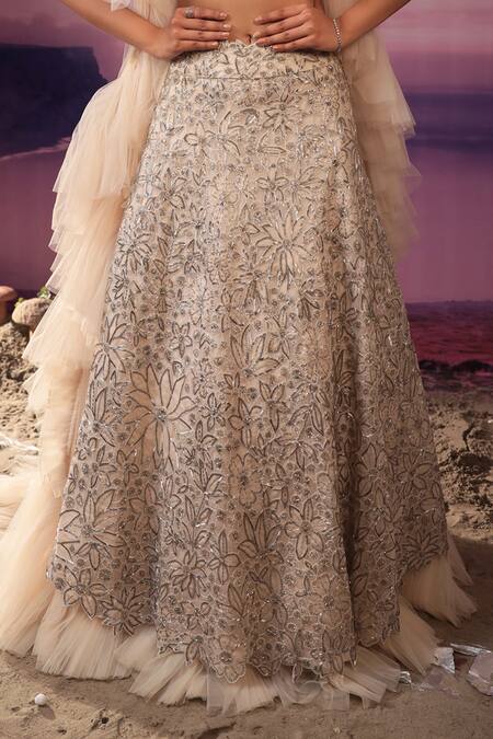 Buy COUTURE BY NIHARIKA Ivory Organza, Net Cut Work, Embroidery Floral Lehenga Set With Ruffle Cape Online at Aza Fashions Buy_COUTURE BY NIHARIKA_Ivory Organza, Net Cut Work, Embroidery Floral Lehenga Set With Ruffle Cape _Online_at_Aza_Fashions