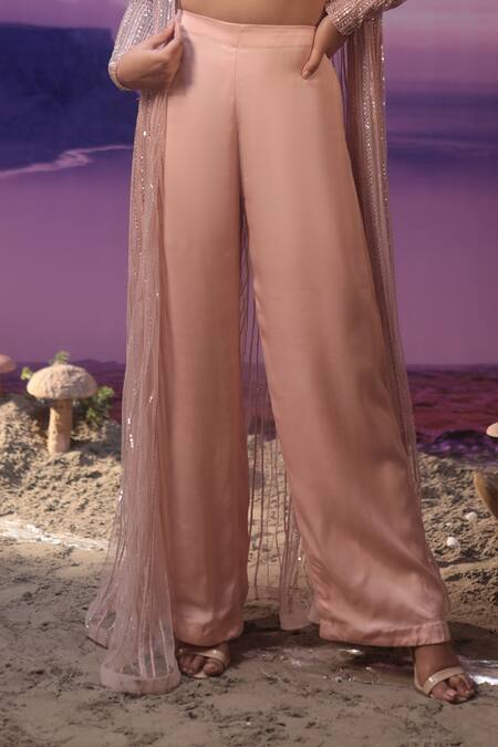 COUTURE BY NIHARIKA Pink Organza, Viscose Sequins, Embroidery Geometric Line Jacket Flared Pant Set Online at Aza Fashions COUTURE BY NIHARIKA_Pink Organza, Viscose Sequins, Embroidery Geometric Line Jacket Flared Pant Set _Online_at_Aza_Fashions