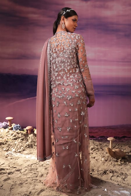 Shop COUTURE BY NIHARIKA Purple Chiffon, Net, Viscose Border Embroidered Pre-draped Saree Set With Jacket at Aza Fashions Shop_COUTURE BY NIHARIKA_Purple Chiffon, Net, Viscose Border Embroidered Pre-draped Saree Set With Jacket _at_Aza_Fashions