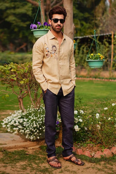 Linen Bloom Vine Embroidered Shirt 