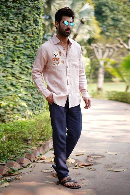 Linen Bloom Dog & Cat Cuddle Embroidered Shirt 