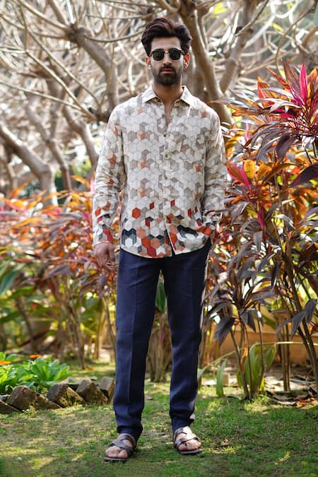 Linen Bloom Honeycomb Print Shirt 