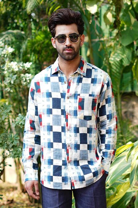Linen Bloom Checkered Print Shirt 